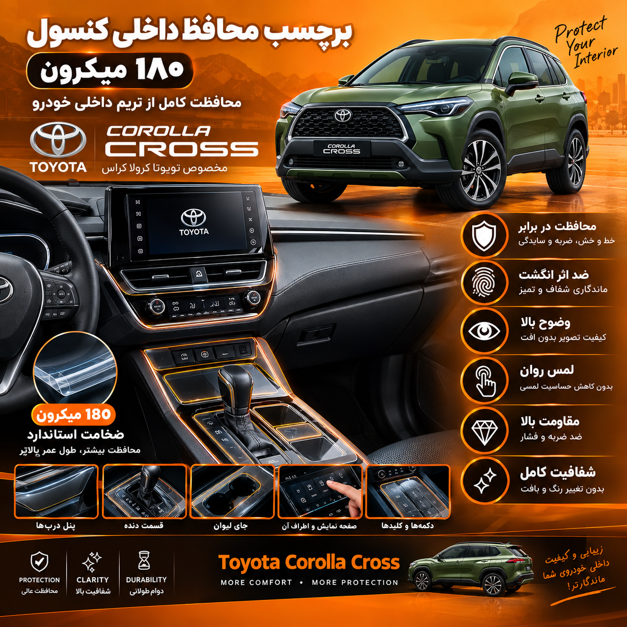 گلس محافظ کنسول مناسب کرولا کراس