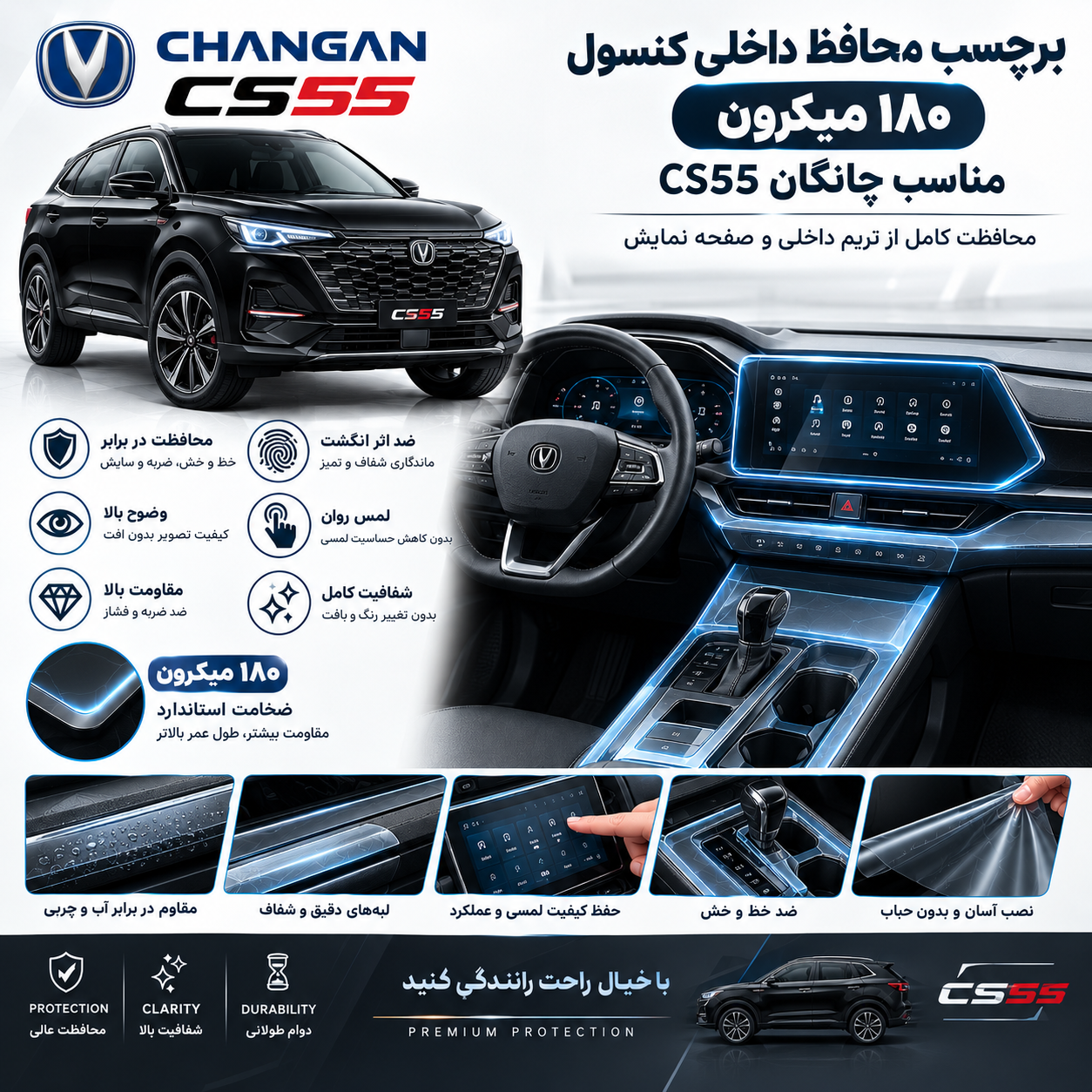 گلس محافظ کنسول مناسب چانگان CS55